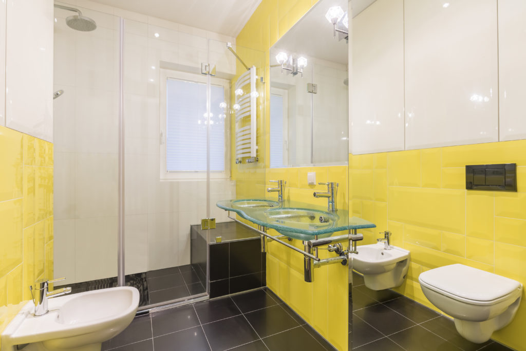 Bathroom with black floor