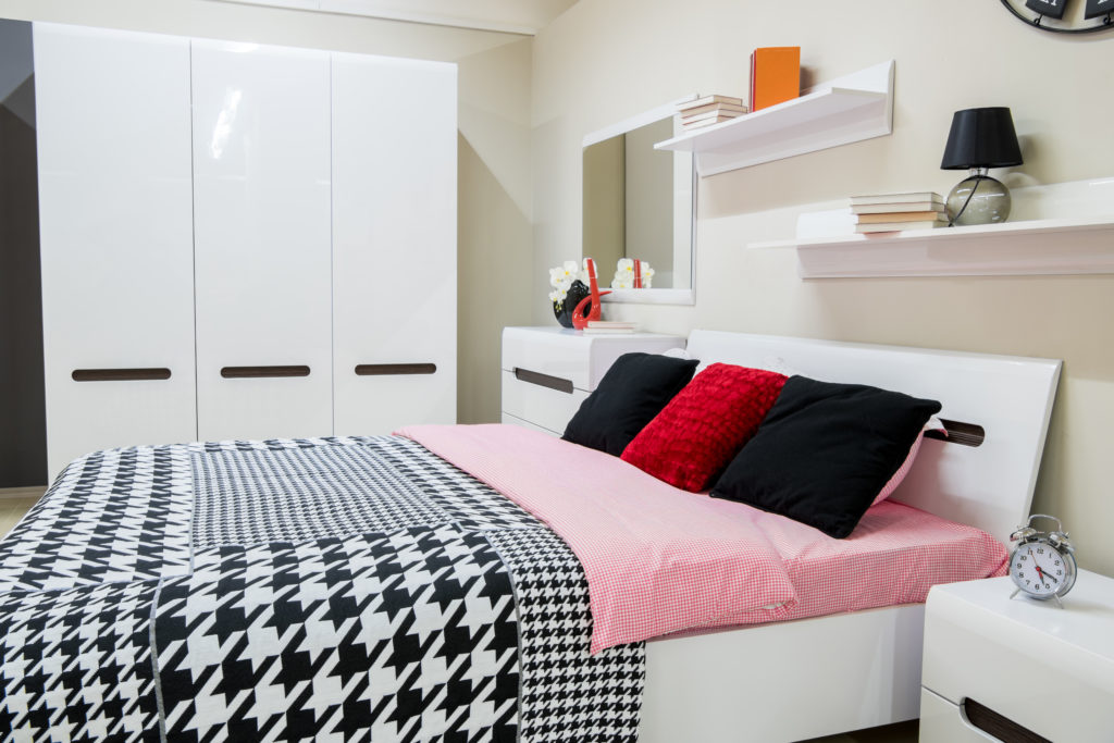 cozy modern bedroom interior with bed